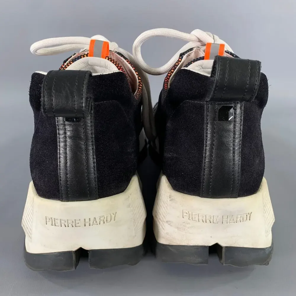 PIERRE HARDY Size 13 Black White Orange Mesh Canvas Runner Sneakers
